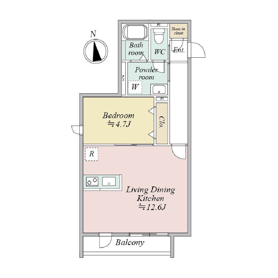 MOCXION KYODO C’タイプ 1LDK 間取り図
