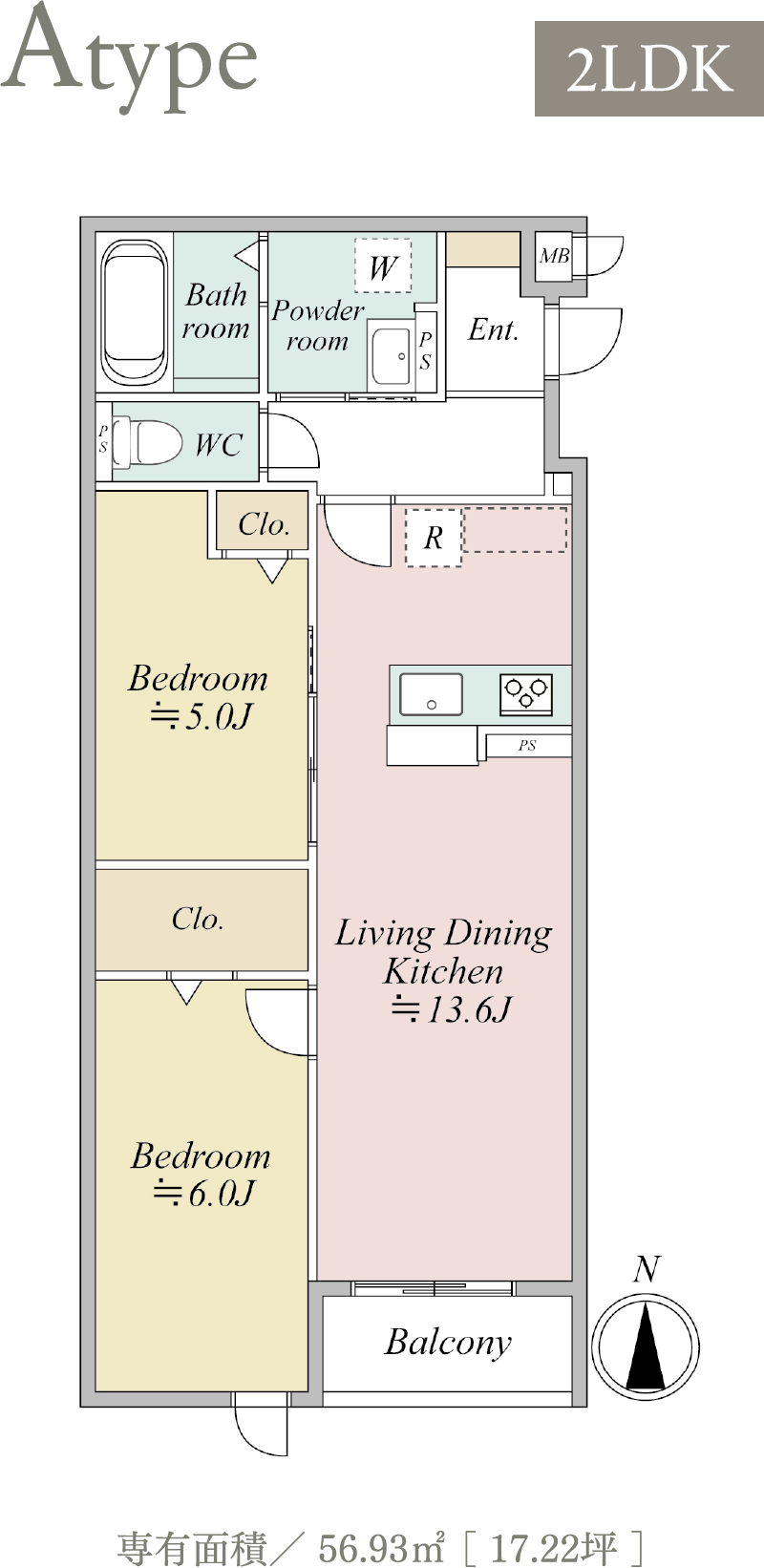 MOCXION MEIJO Atype 2LDK 間取り図