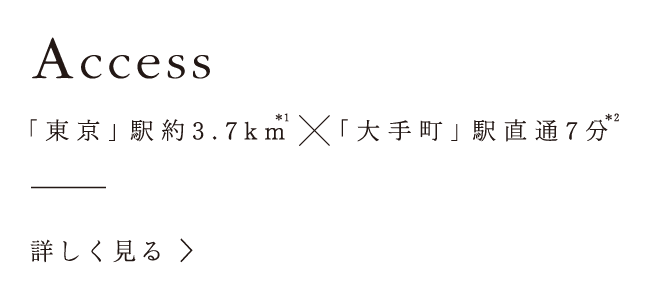 Access 「東京」駅約3.7km 「大手町」駅直通7分 詳しく見る
